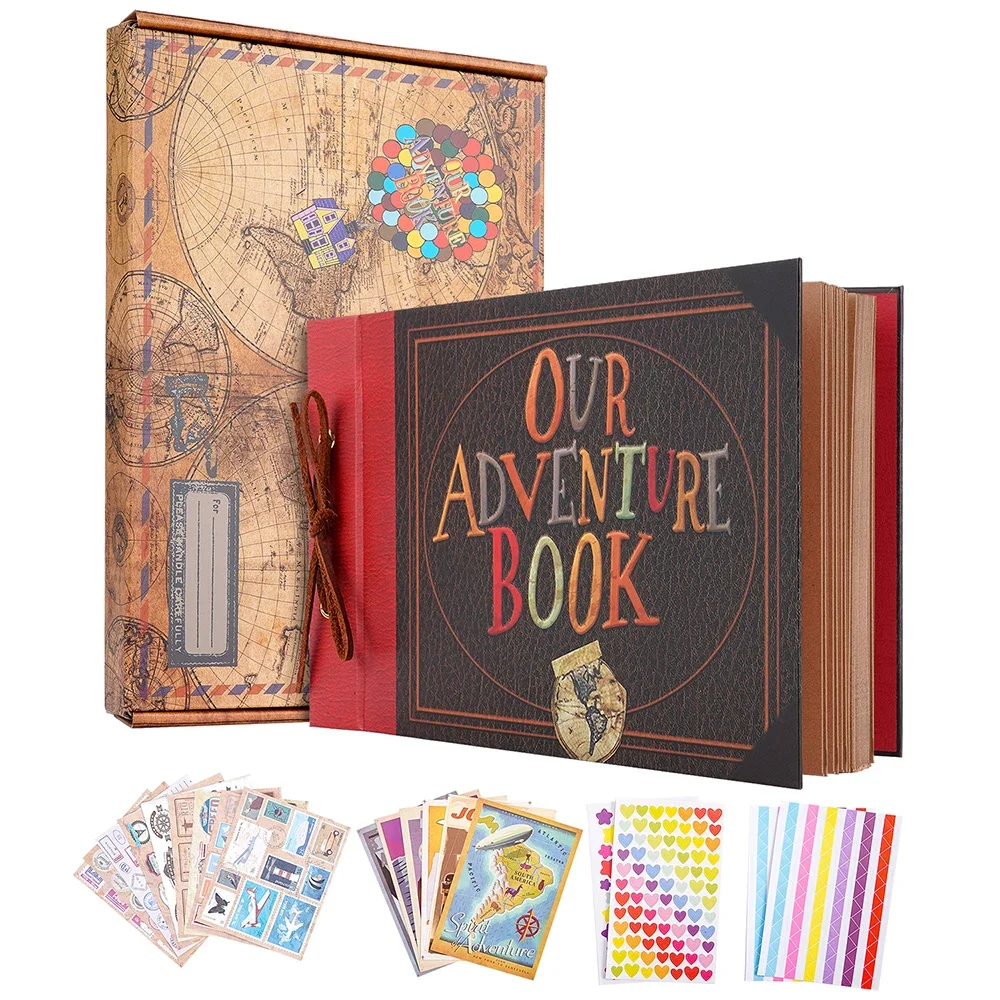 

Our Adventure Book Scrapbook Photo Album 11.9x7.6 Inch 80pages 3d Retro Embossed Letter Hard Cover Friends Family Memory Book