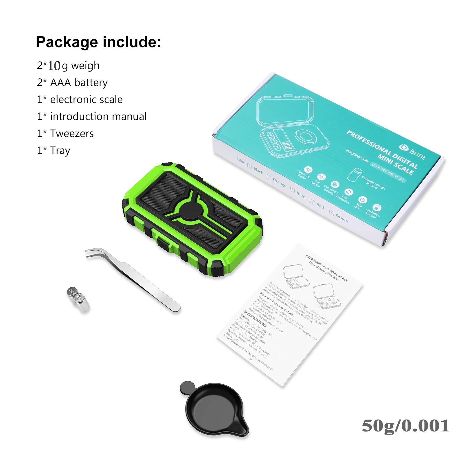 Brifit Elektronische Digitalwaage 0,001g/50g Mini-Präzisionswaage Professionelle Taschenwaage Milligrammwaage mit 50g Kalibriergewichten – Detail 16