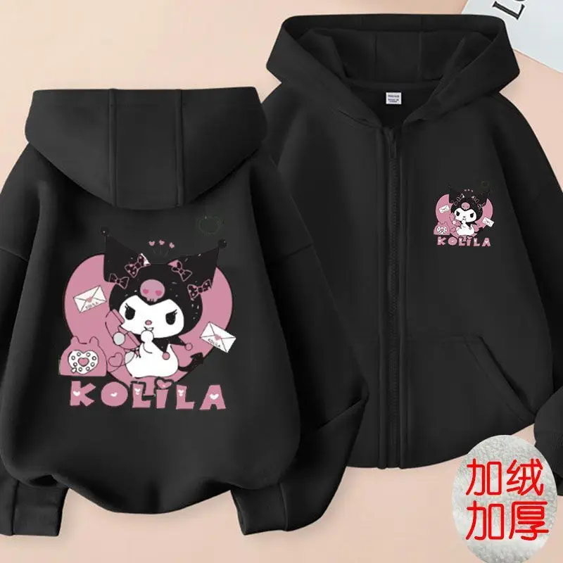 Sanrio Pure Cotton Children\'s Zipper Hooded Sweatshirt Cardigan Jacket Cartoon 2024 New Kuromi Girls Boys Clothing Holiday Gift