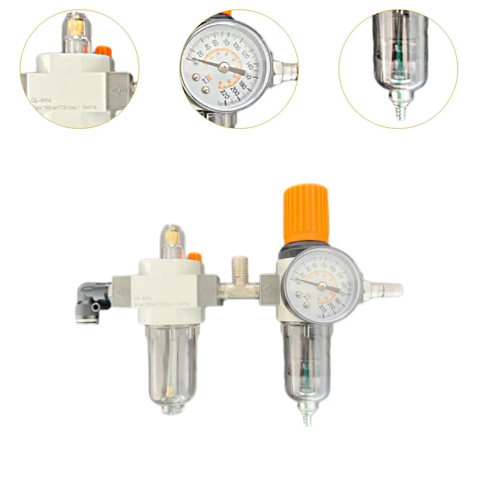 Tire Changer Tool Oil Water Separator Valve with Pressure Gauge 1/4 NPT Air Regulator for Tyre Inflator Workshop Setup