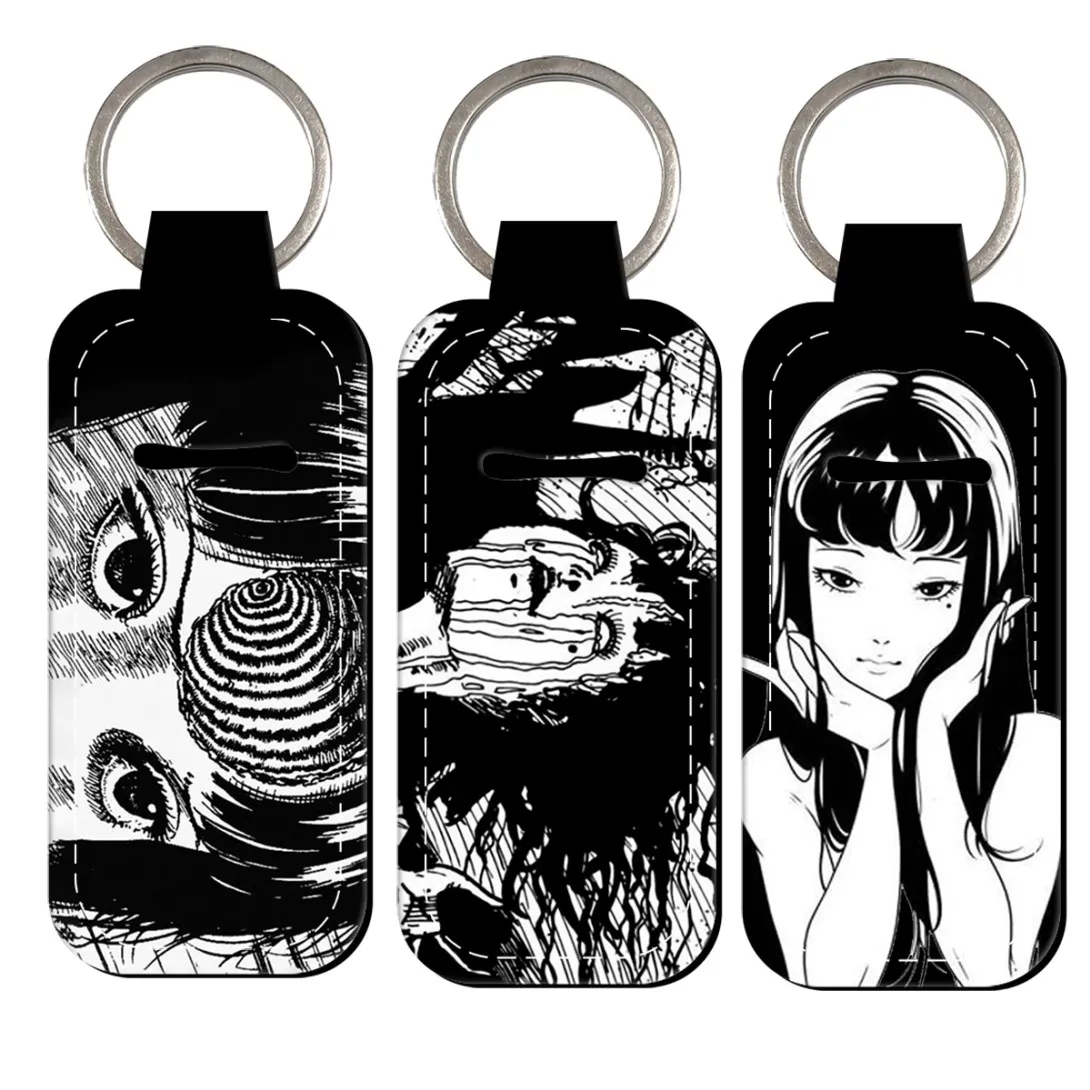 Horror Anime Girl Lip Balm Holder Keychain Clip On Lipstick Sleeve Stainless Steel Keyring  Bag Charms Travel Accessories Gifts