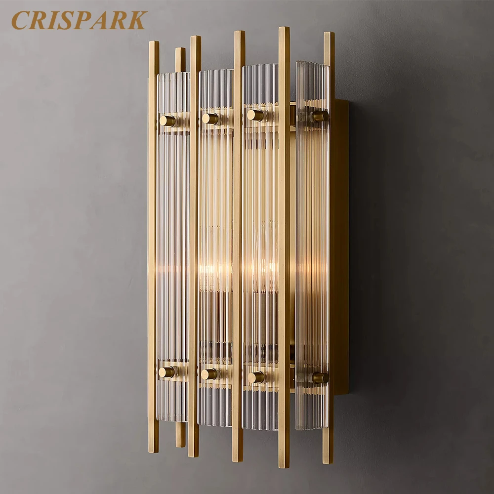 

San Marco Rectangular Sconce LED Clear Fluted Glass Interior Wall Lamp Modern Grand Brass Light Fixture Home Decor Living Room