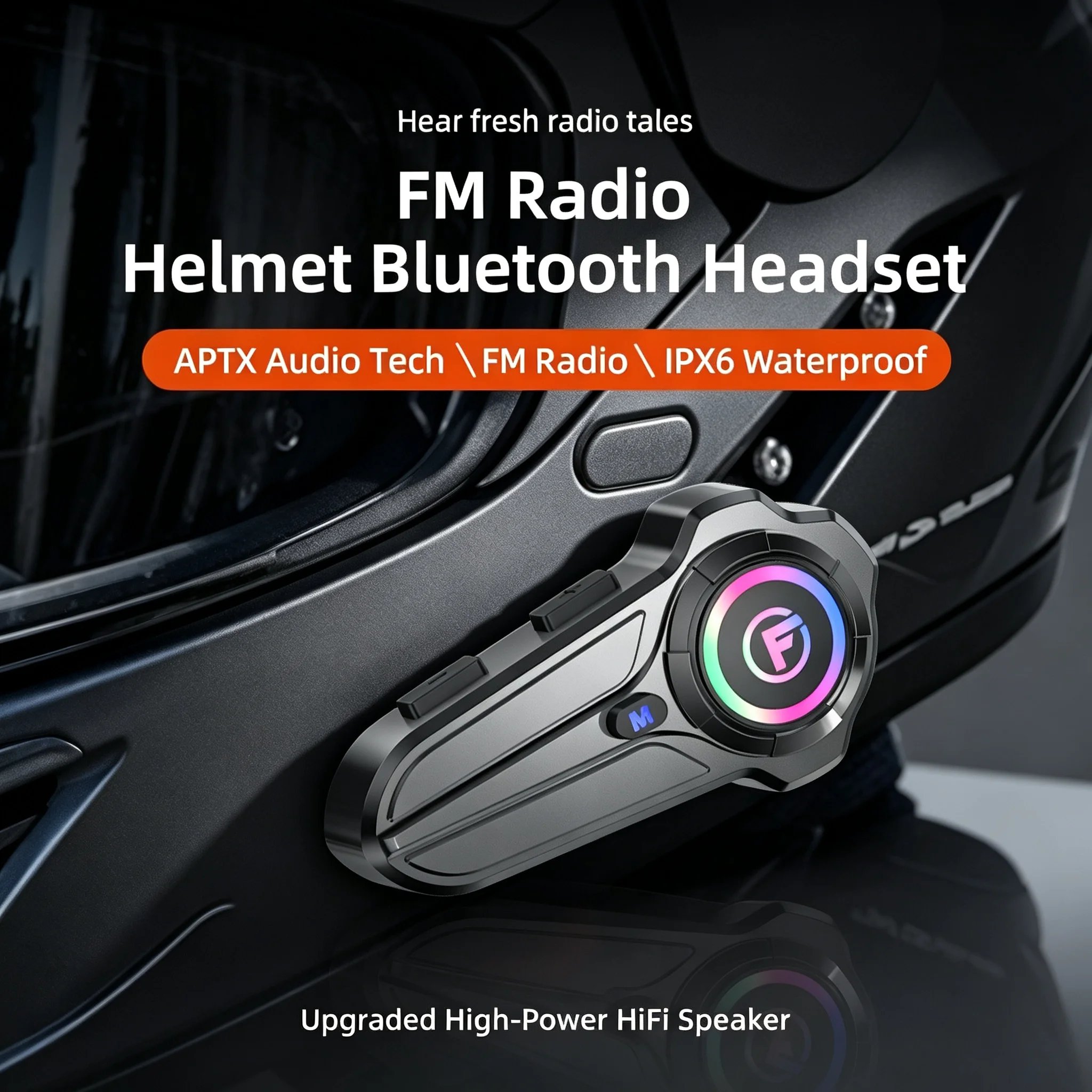 F10 FM Radio Motorcycle Helmet Bluetooth Headset, APTX HiFi Sound, Dual‑Phone Connection, Dual Noise Reduction, IP67 Waterproof