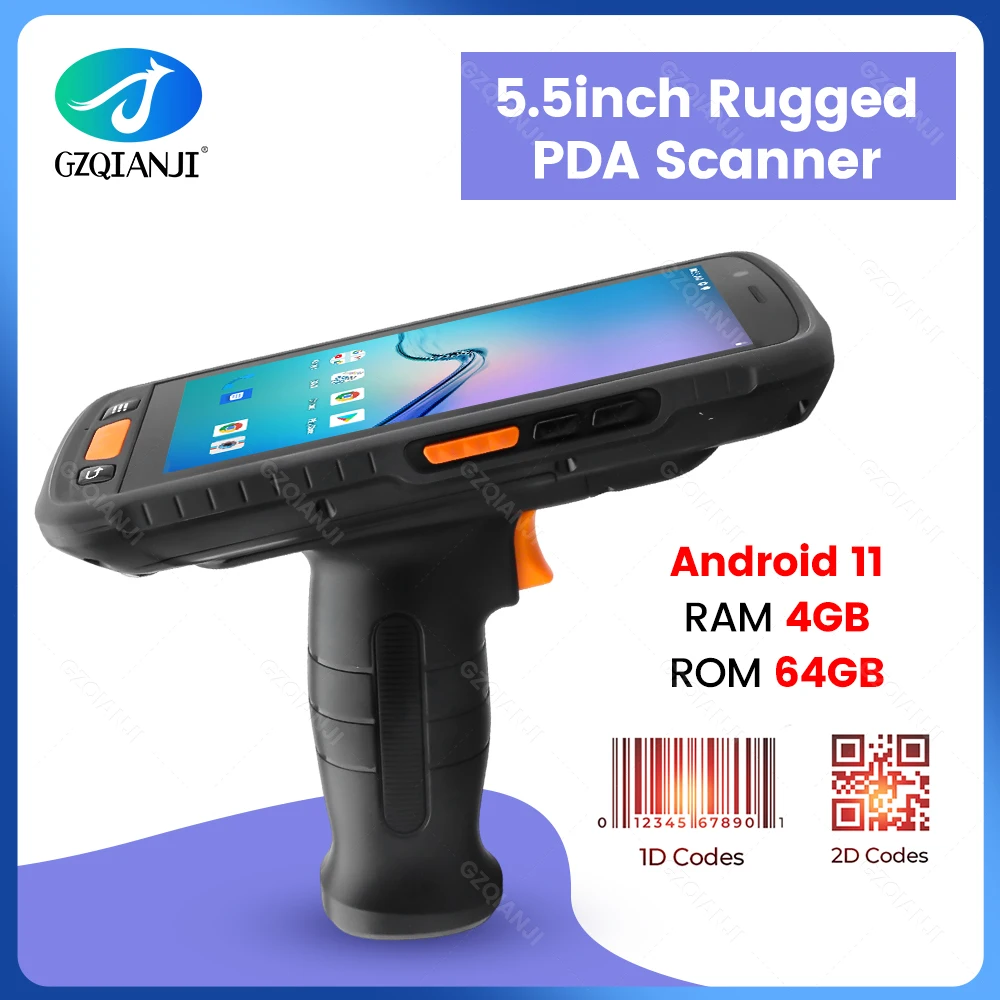 Android 11 Rugged PDA Terminal with Wifi 4G GPS Handheld Grips Data Collector 1D 2D QR Barcode Scanner Reader for Warehouse Scan