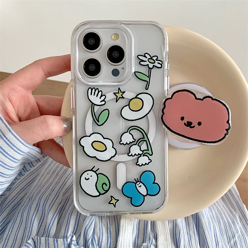 Korea's cute cartoon insect flower magnetic holder Grip Tok Griptok phone for iPhone 16 15 14 13 Pro Max 15Pro Magsafe Smart Tok