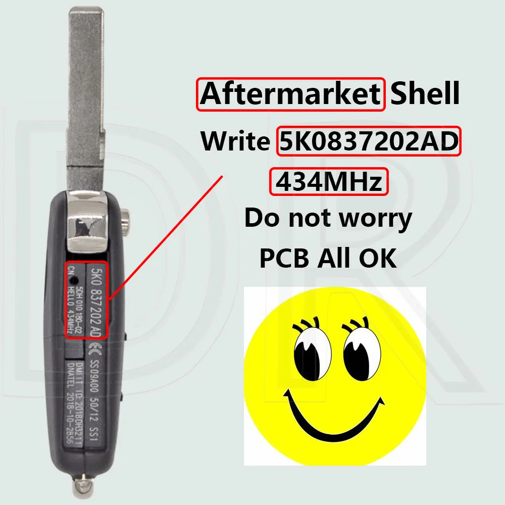 DR 5K0837202AD/AJ/AE/AK... ID48 Chip 315/434MHz Car Remote Key For VW Golf 6 Jetta Tiguan Touran Beetle Eos Seat Skoda Fabia