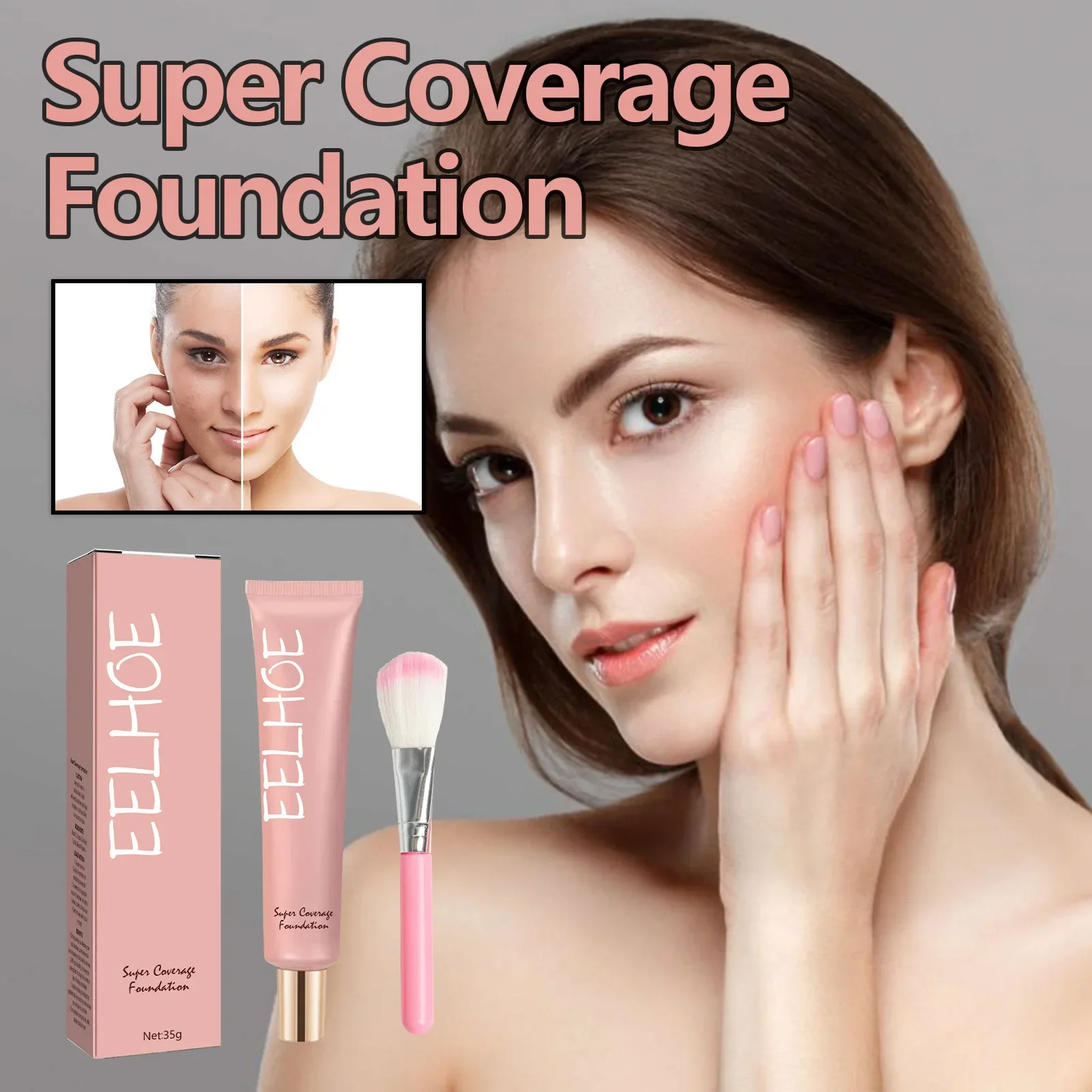 

Eelhoe Concealer Foundation Waterproof Delicate Smear-Proof Makeup Uniform Skin Color Transparent Long-Lasting Liquid Foundation