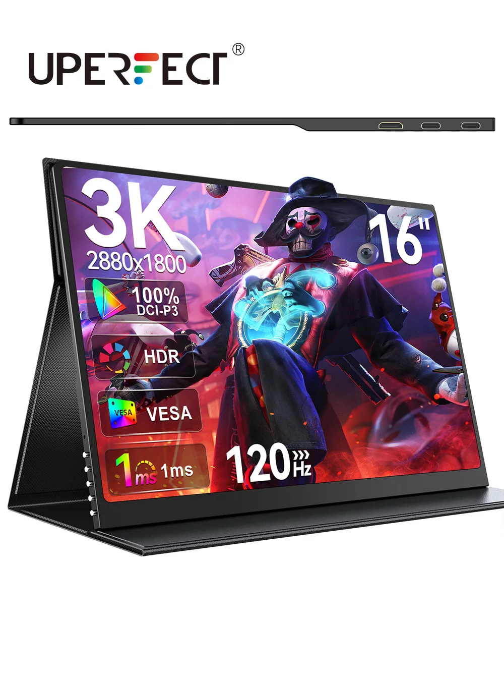 UPERFECT 16인치 OLED 120Hz 터치스크린 휴대용 모니터 3K USB C 노트북 모니터 w/ 100% DCI-P3 500Nits HDMI 컴퓨터 게임 디스플레이 노트북 PC Mac 태블릿 PS4 Xbox Switch