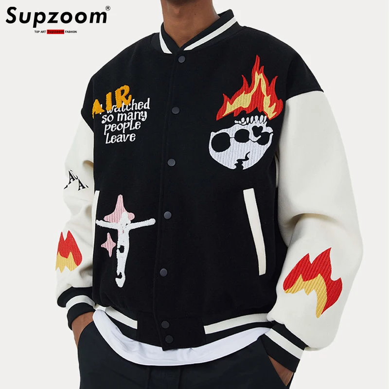 

Supzoom New Arrival Rib Sleeve Embroidery Brand Clothing Baseball Cotton Loose Casual Bread Top Fashion Coat Bomber Jacket Men