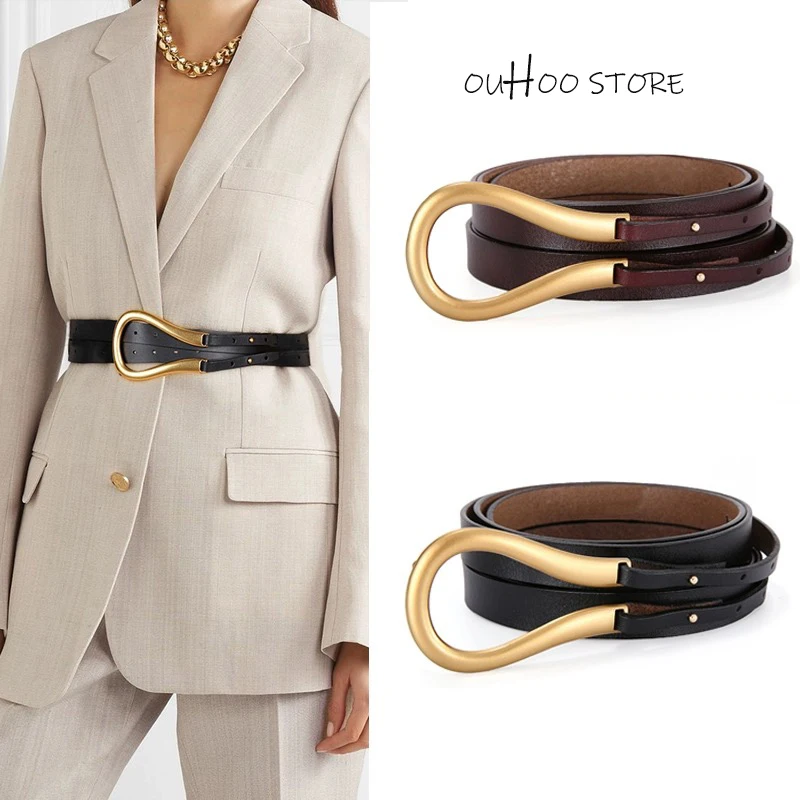 

Luxury Design Women Belt Soft Leather Waistband For Dress Jeans U-shaped Horseshoe Buckle Belts Fashion Female Strap