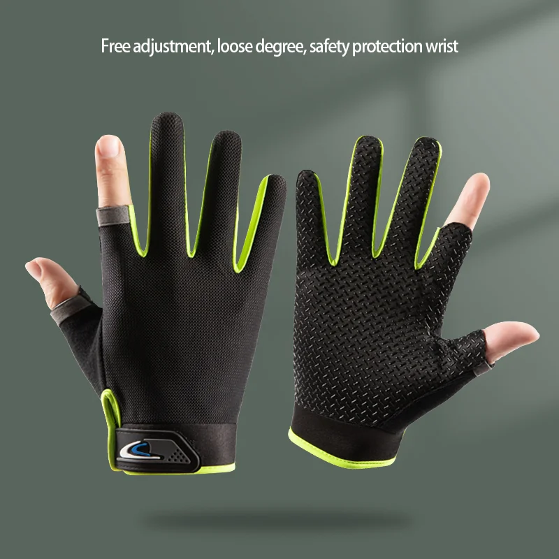 قفازات الصيد للرجال والنساء الصيف اثنين إصبع لمس متوافق المضادة للانزلاق الشمس واقية تنفس الدراجات واللياقة البدنية قفاز #1