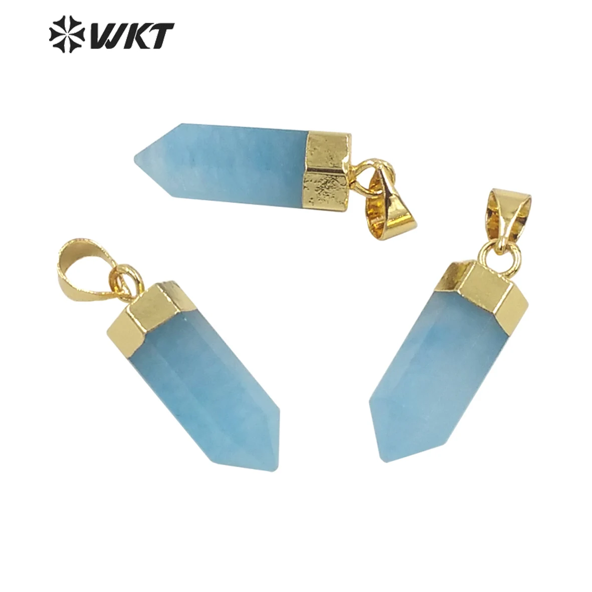 

WT-P1779 WKT Fashion Jewelry Blue Natural Stone Quartz Crystal Gemstones Jewelry Gift Wholesale Crystal Column Aqua Jade Pendant