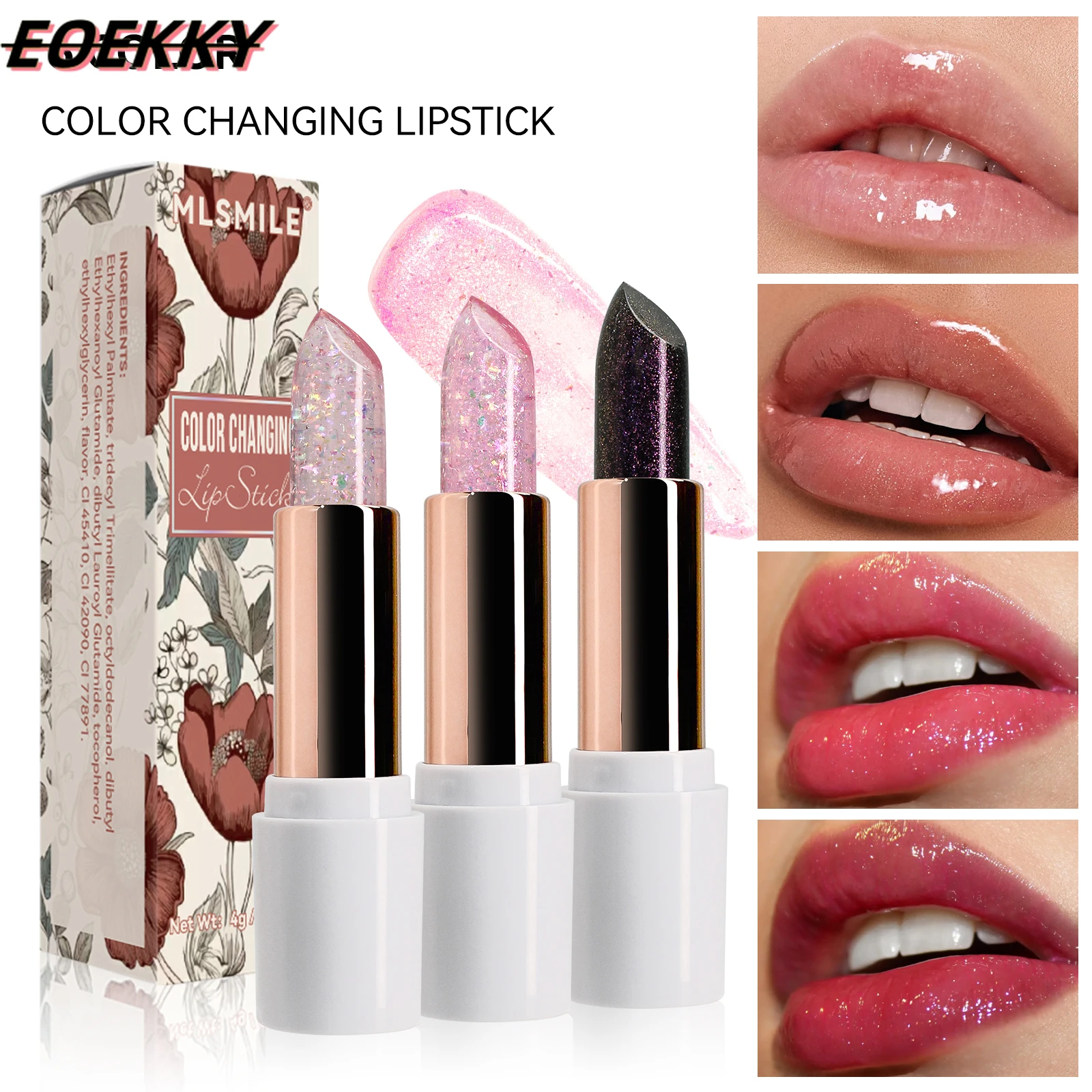 EOEKKY chameleon dragon mouth red jelly transparent chameleon lipstick lasting shiny gold foil lipstick cosmetics products