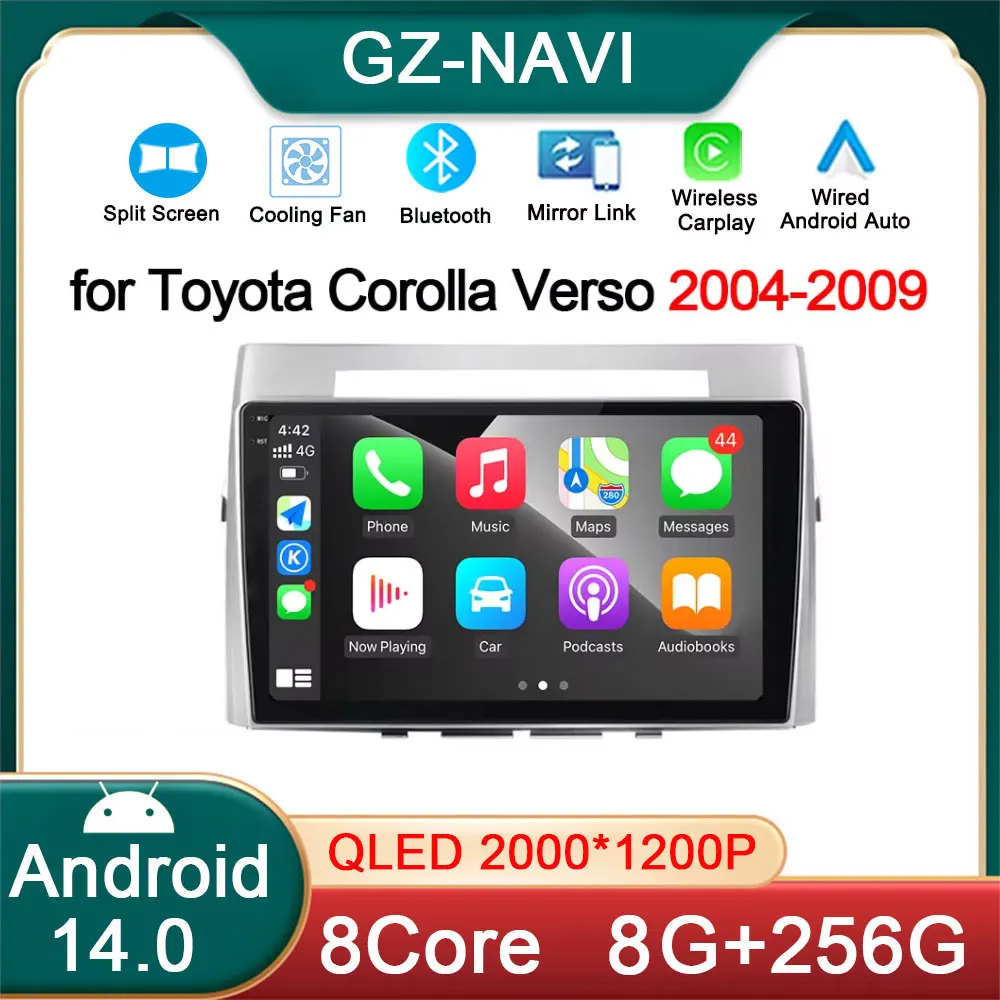 

9 Inch Car Radio Android 14 for Toyota Corolla Verso 2004-2009 Multimedia Player Navigation GPS Carplay Stereo DVD 2 Din