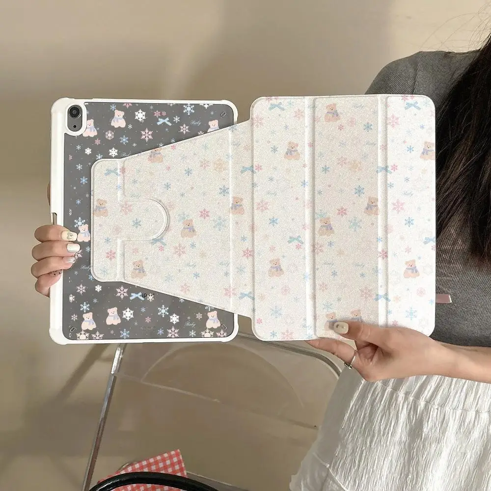

Чехол-книжка Snowflake Bear Rotate 3 Fold для iPad Pro 11, 13 дюймов (2025), iPad Pro 12.9 дюймов, Air 7, 10-го и 11-го поколений, M4/5, MINI, защитный чехол