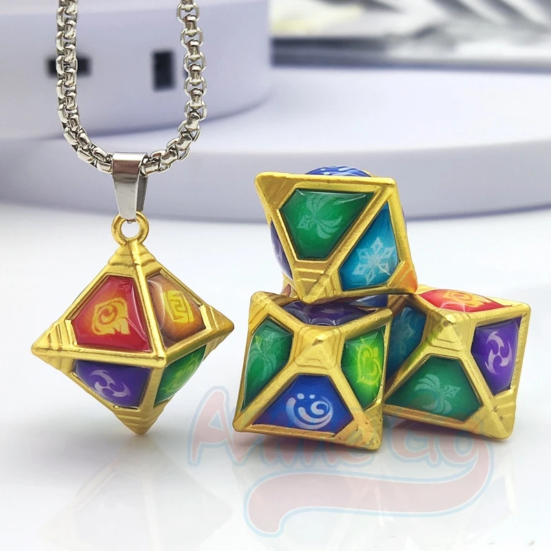 Game Genshin Impact Cosplay Props Accessories Key Buckle Element Dice Mora Gold Coin Primogems Brooch C07314