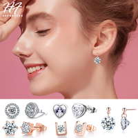 Daily Stud Earring For Women 27 Style Classic Cubic Zirconia Wedding Rose Gold Color Silver Plated Fashion Jewelry E035