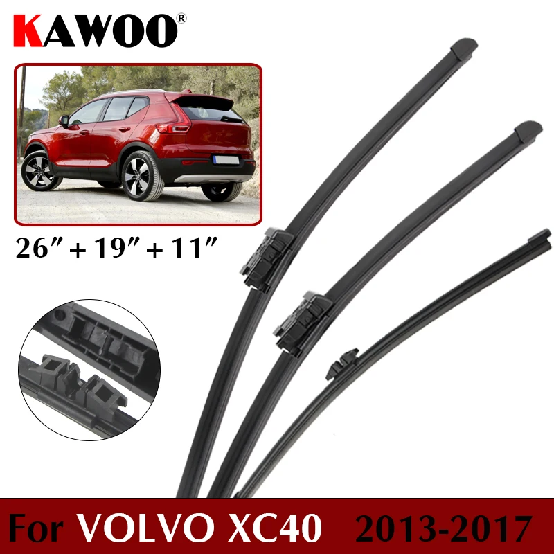 

KAWOO 26"+19"+11" Car Wiper Blade For Volvo XC40 2013 2014 2015 2016 2017 Windscreen Front Rear Wipers Blade Set