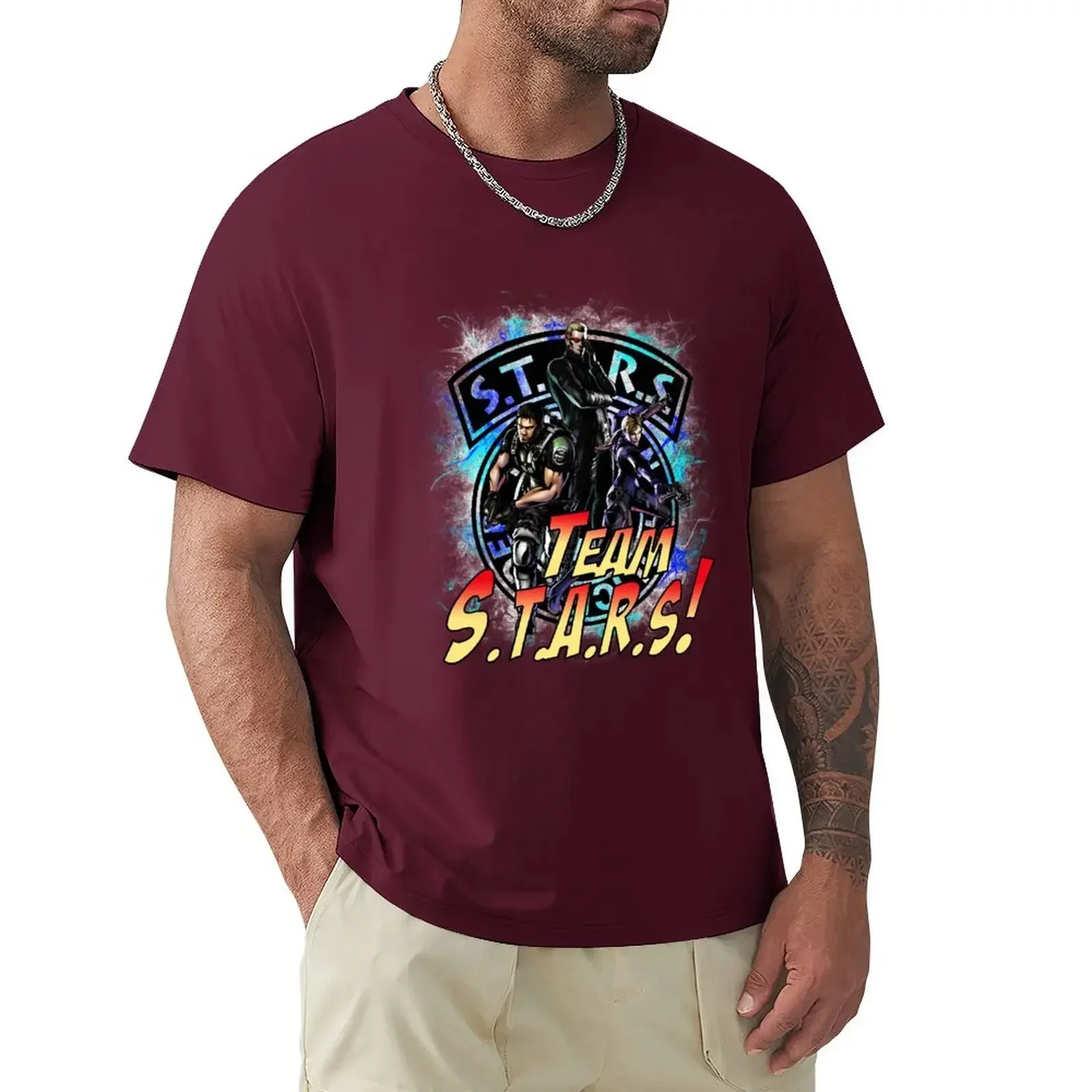 summer top hippie clothes tops mens shirts TEAM STARS! MVC3 edition! Albert, WESKER, Jill VALENTINE and Chris REDFIELD T-Shirt