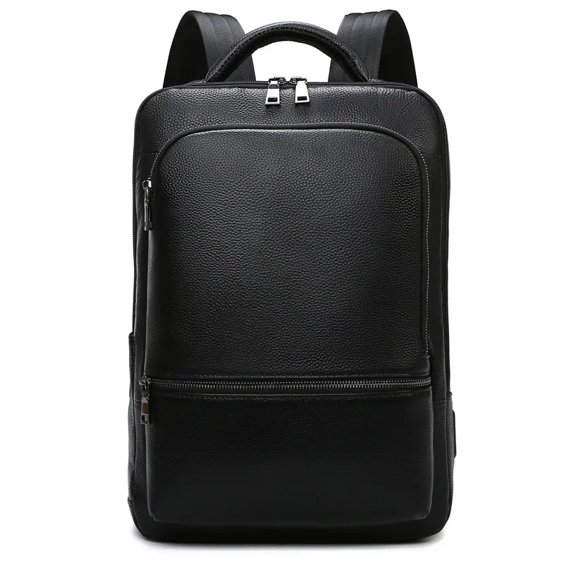 2024 New Business Men Backpack First Layer Cowhide Men\'s Bag Genuine Leather Schoolbag Large 15.6 Inch Laptop Travel Backpack