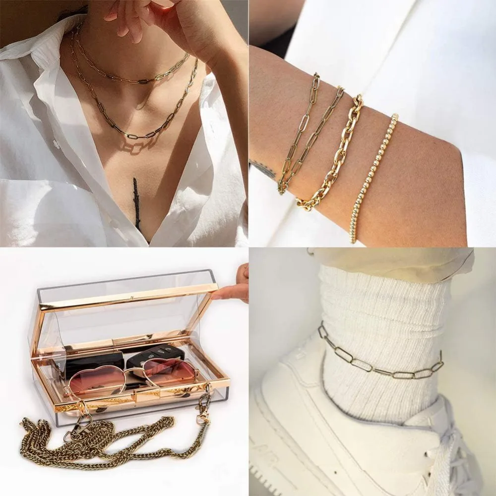 16.4 أقدام/5 متر العتيقة برونزية كبح كابل سلسلة ربط قلادة مشبك ورق سلسلة كبيرة 20 قطعة النحاس جراد البحر مخلب المشابك 50 قطعة النحاس