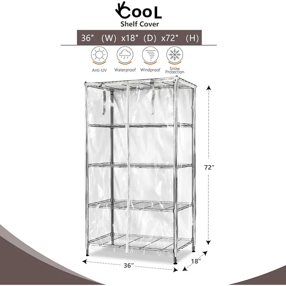 Przezroczysta, wodoodporna osłona na półki z PVC z zamkiem błyskawicznym, pasuje do półek o wymiarach 36 x 18 x 72 cali.
