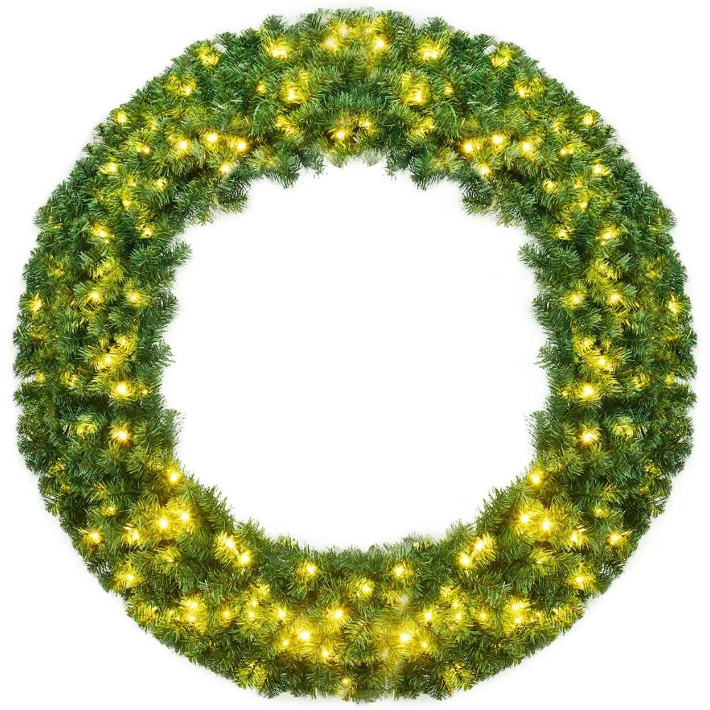 48 Inch Christmas Wreath, Equipped with 200 LED Lights and Timers, Wall Mounted Residential Hanging Christmas Decorations