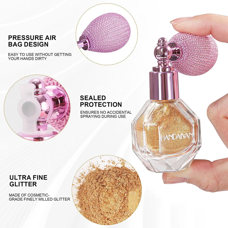フェイスボディグリッタースプレーハイライターパウダーダイヤモンド高光沢スプレーボトルフラッシュエアバッグパウダーホワイトブロンズイルミネーターメイクアップ