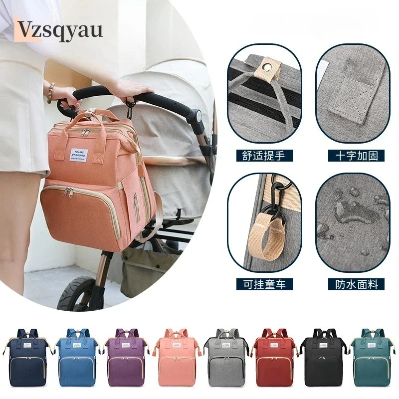 

Folding Mommy Bag Lightweight Portable Folding Crib Bed Large-capacity Baby Backpack Female Mommy Outting Bag Mummy Diaper Bags