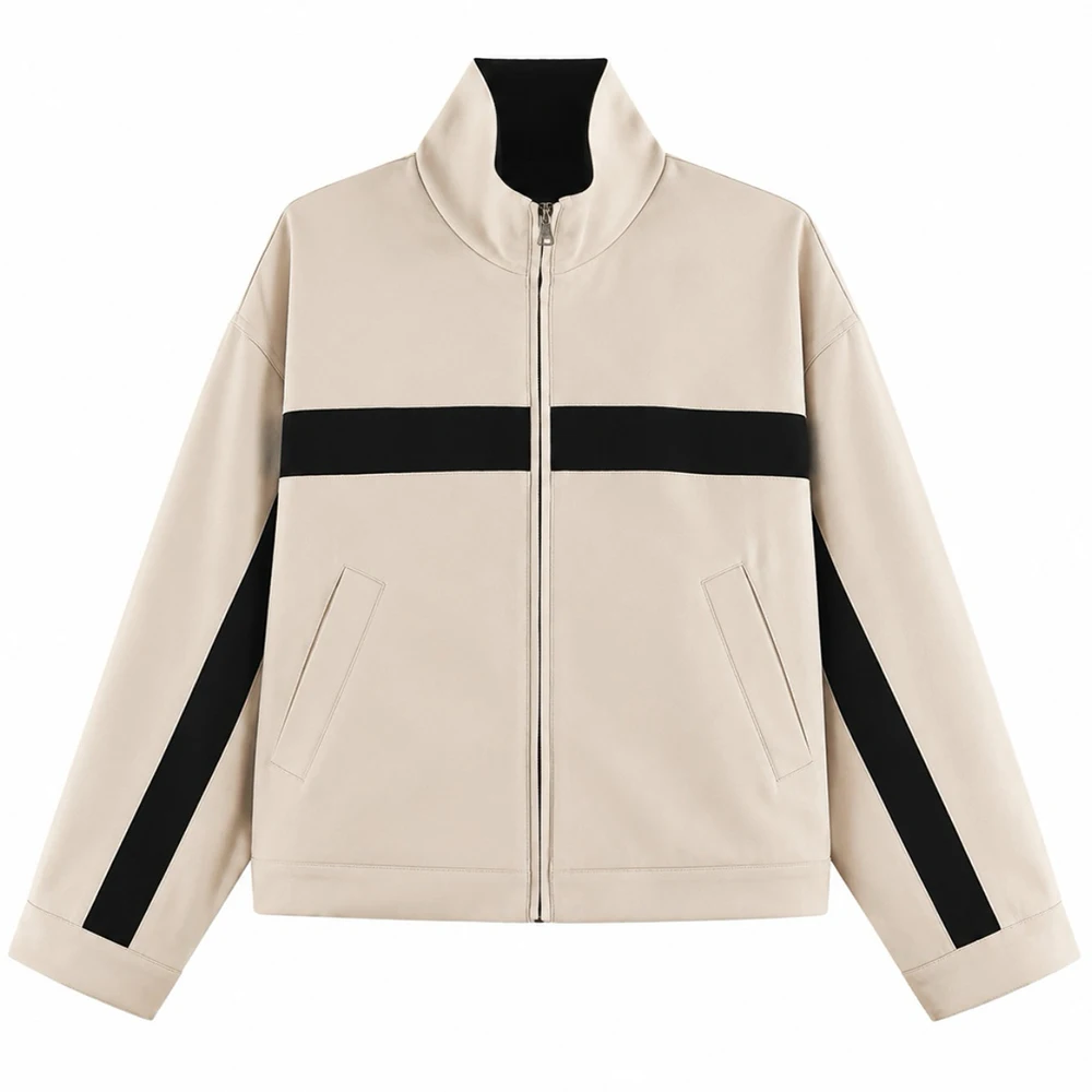 Women Color Block Autumn Jacket Casual Zip Collar Striped Oversize Long Sleeve Sport Clothing Chic Comfortable Streetwear