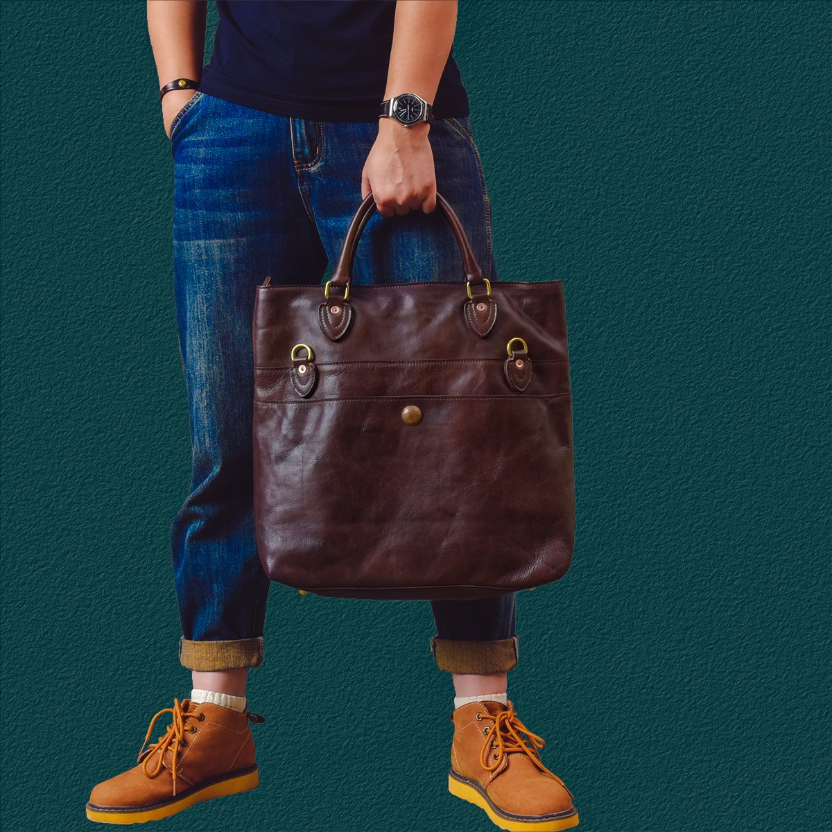 Vintage designer handmade first layer cowhide men's briefcase casual luxury genuine leather handbag women's work messenger bag