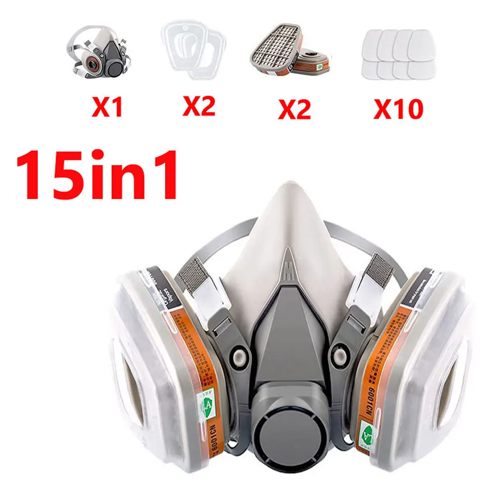 

Противогаз 15 в 1 6200, респиратор на половину лица, противогаз с противотуманными защитными очками, защита с несколькими фильтрами для покраски, сварки