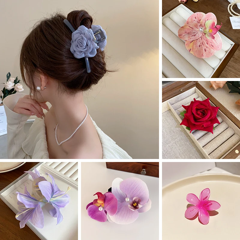 

1/2 Pcs Super Fairy Phalaenopsis Flower Duckbill Hair Clips for Women Back Head Hairpins Advanced Shark Claws Accessories Sets