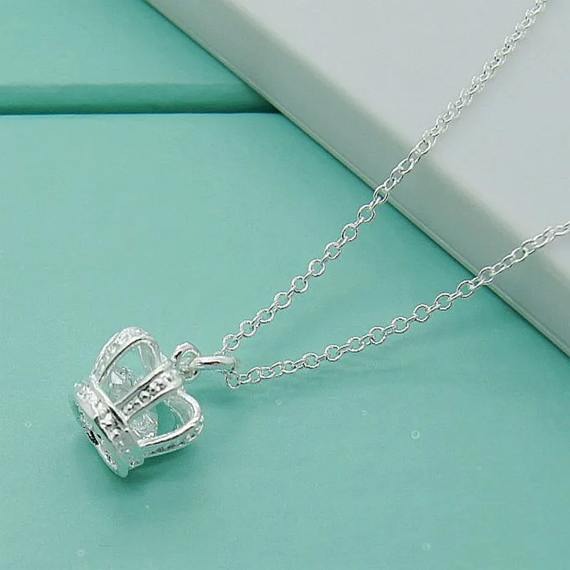 

925 Sterling Silver AAA Zircon Crown Pendant Necklace 18 Inch Chain For Woman Fashion Wedding Engagement Party Jewelry