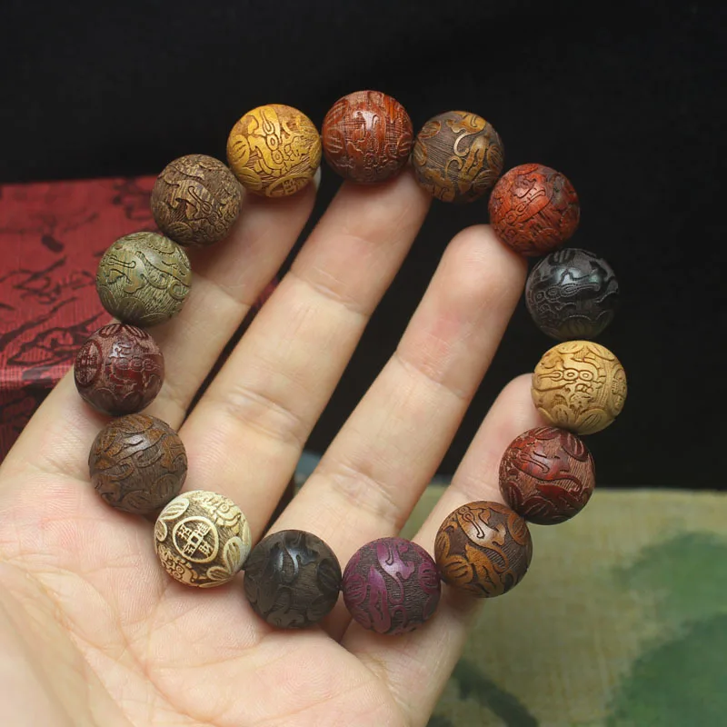 Wooden Beaded Bracelet Ebony 15mm Ethnic Style Find Cai Amass Fortunes Beads Car Decoration Collectables-Autograph Rosary