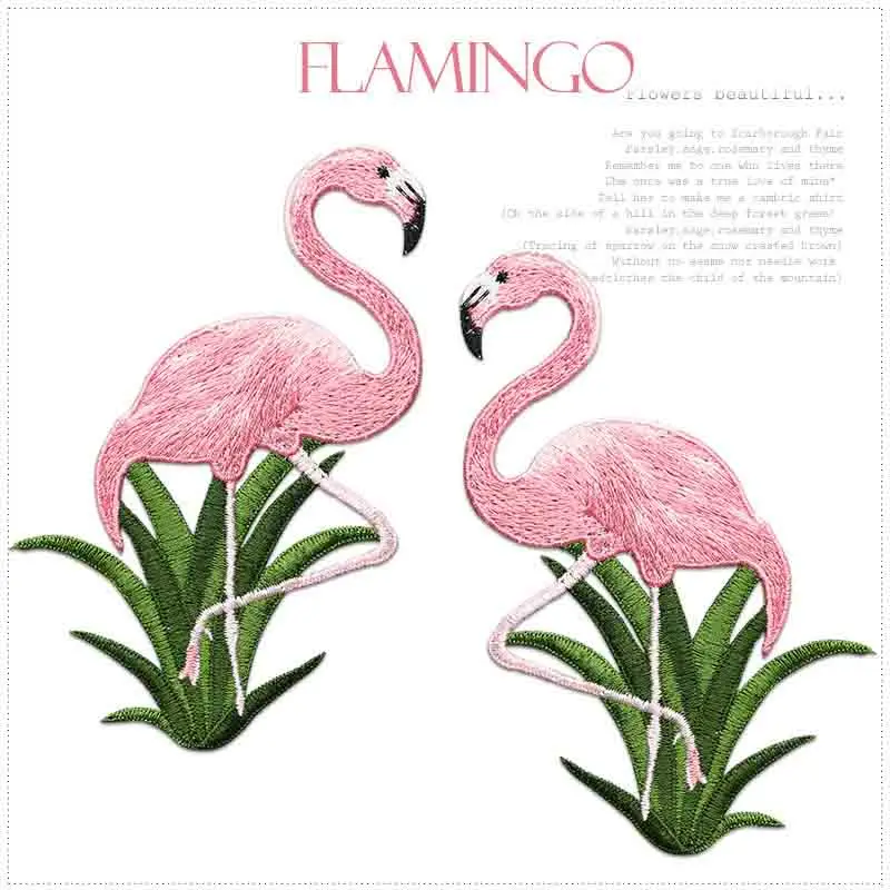 Parches bordados de flamencos rosas (par izquierdo y derecho) de 14x9.5cm, apliques de aves y plantas tropicales para vestidos, chaquetas, bolsos y manualidades DIY.