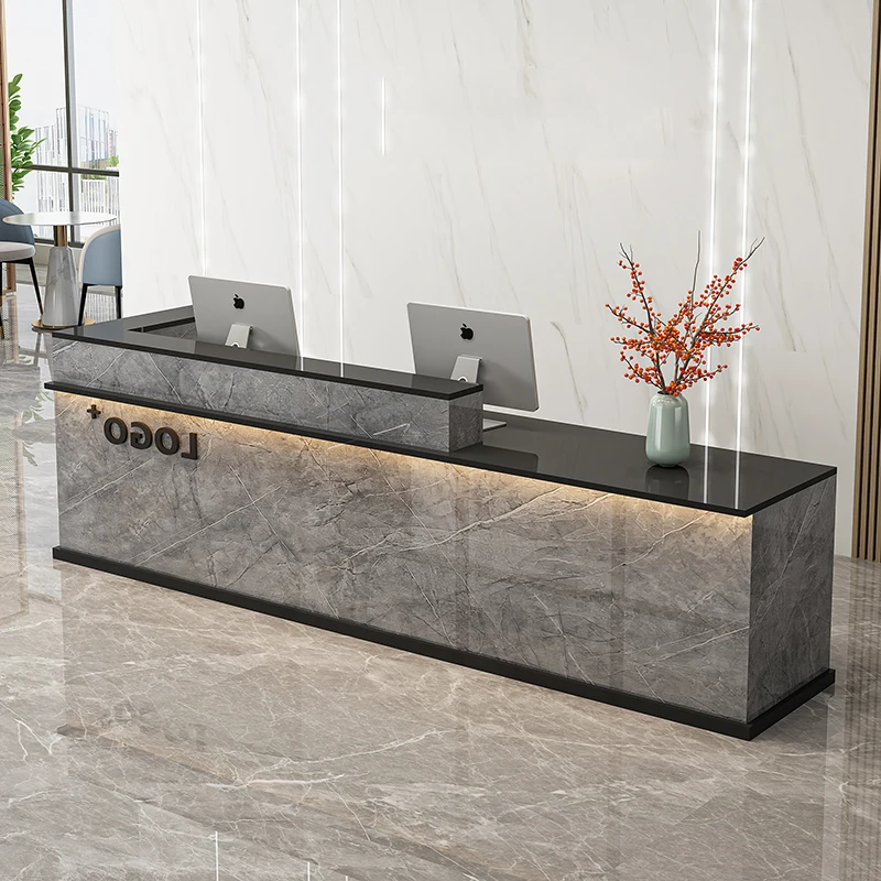 

Marble Information Reception Desk Gym Simple Office Shop Luxury Cash Front Service Desk Hotel Comptoir Caisse Modern Furniture