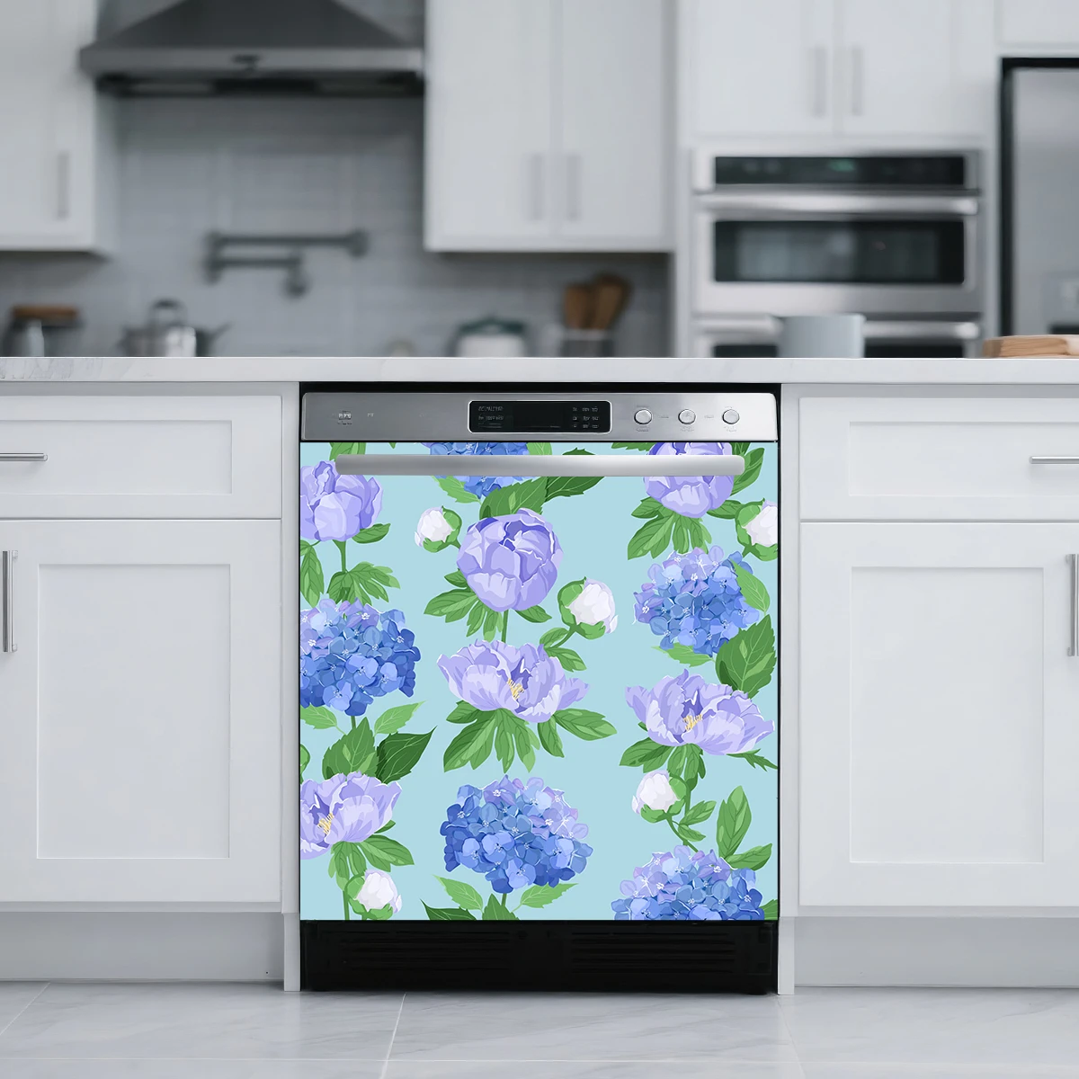 Watercolor Floral Butterfly Dishwasher Door Sticker Garden Decor for Self‑Adhesive Washing Machine Flat Cabinet Surface Decal