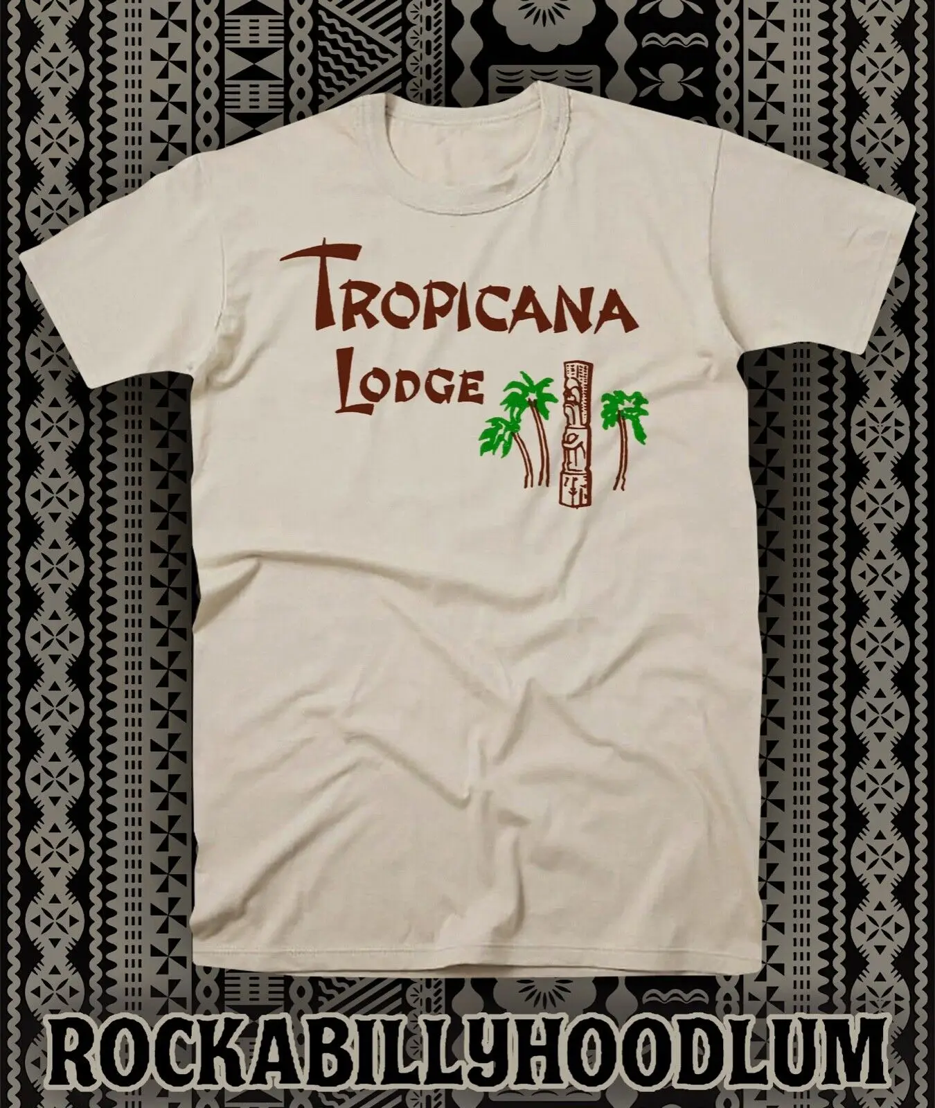 Retro Tiki Art Tee T Shirt Cotton Mug Bar Restaurant Tropicana Lodge Fresno CA