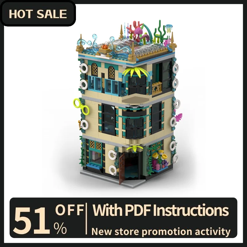 

New City Hot Selling Street View Moc Modular Hermit Crab Ocean Themed Bar Model Building Blocks Diy Creative Ideas Kid Toys Gift