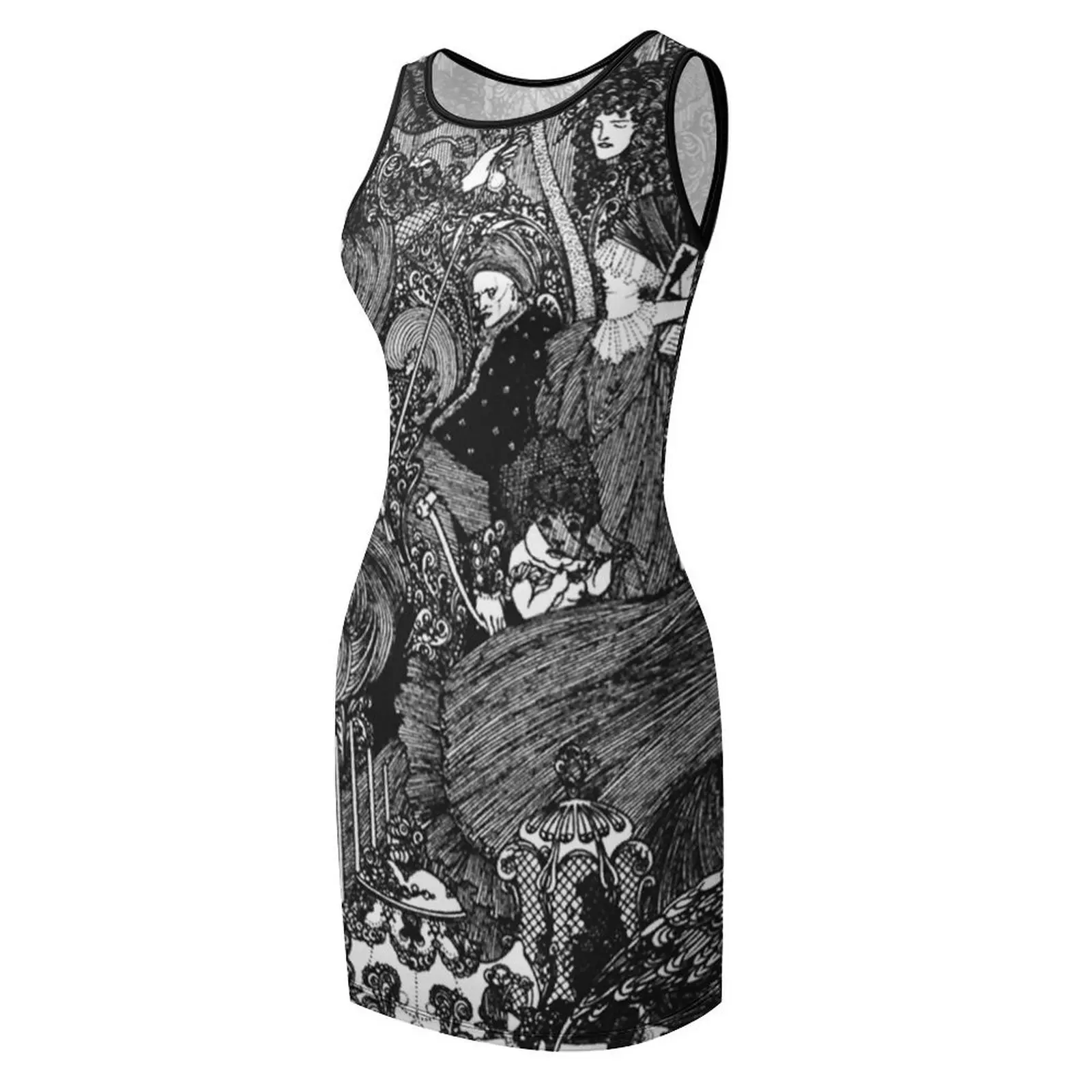 HD The Cave; autorstwa Aubrey'ego Beardsley'ego (1896) Sukienka bez rękawów Damskie sukienki Sukienki na studniówkę Odzież
