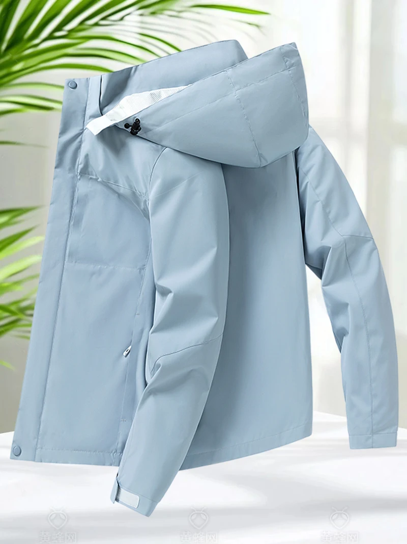 سترة مضادة للماء للرجال مع غطاء محرك السيارة مبطن بشبكة قابلة للتنفس لربيع الخريف للرجال والنساء بلون سادة معاطف للتخييم والمشي لمسافات طويلة خفيفة الوزن #4