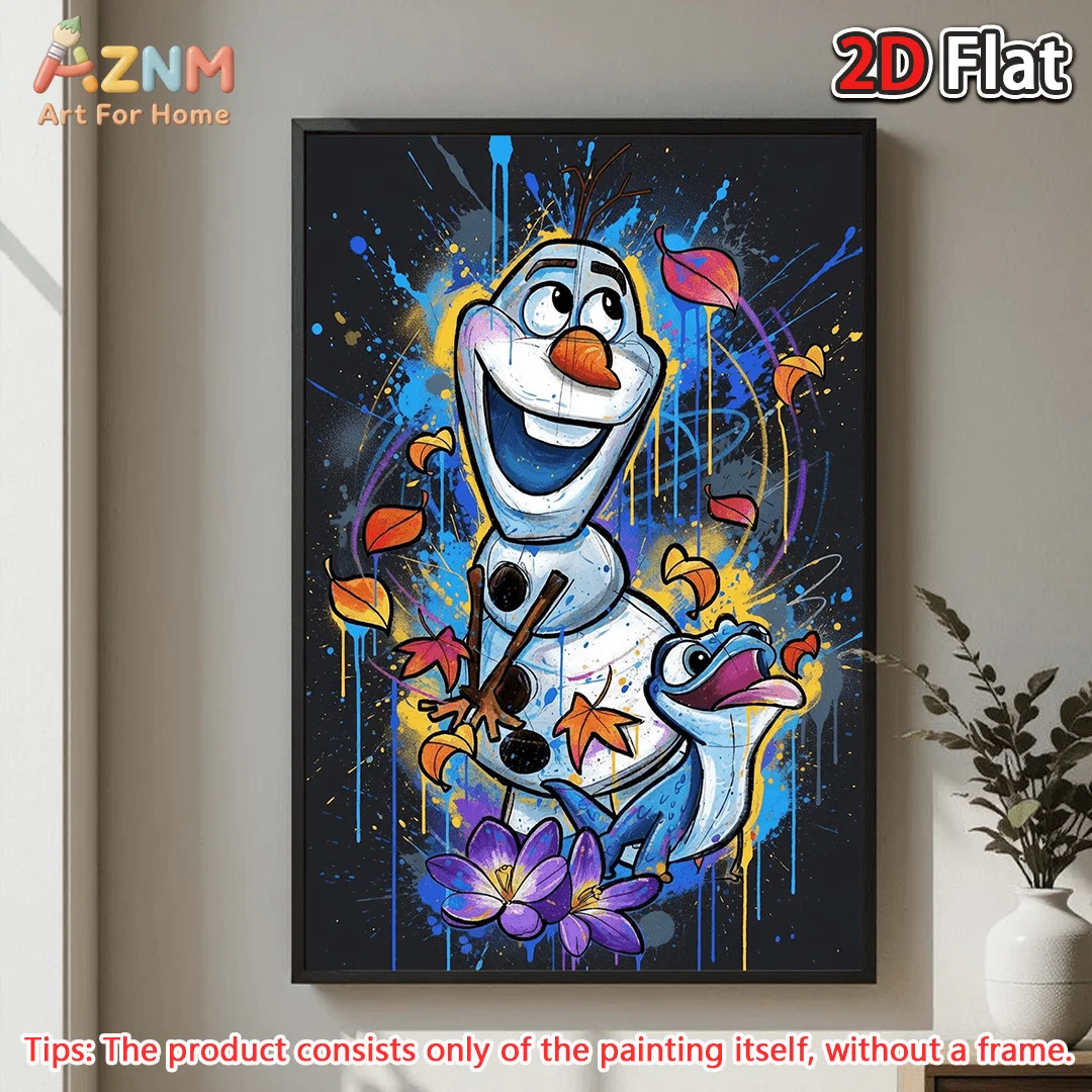 AZNM Frozen Olaf & Bruni Graffiti - Lienzo decorativo sin marco para pared, impresión artística colorida, pintura decorativa para el hogar
