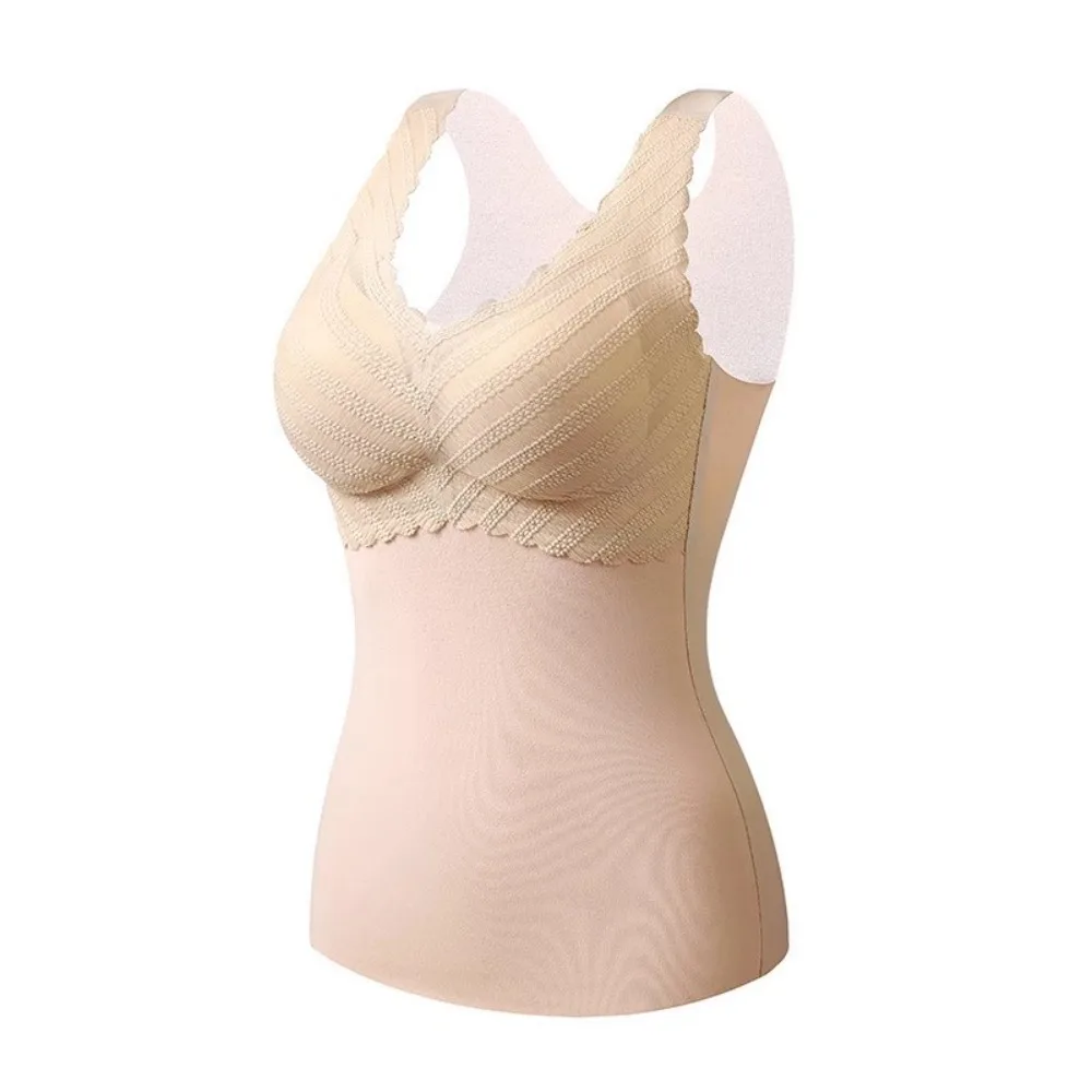 

Winter Autumn Women Thermal Underwear High Elastic Bottoming Shirt Sleevesless Warm Top Large Size Vest Underwear with Pad Women