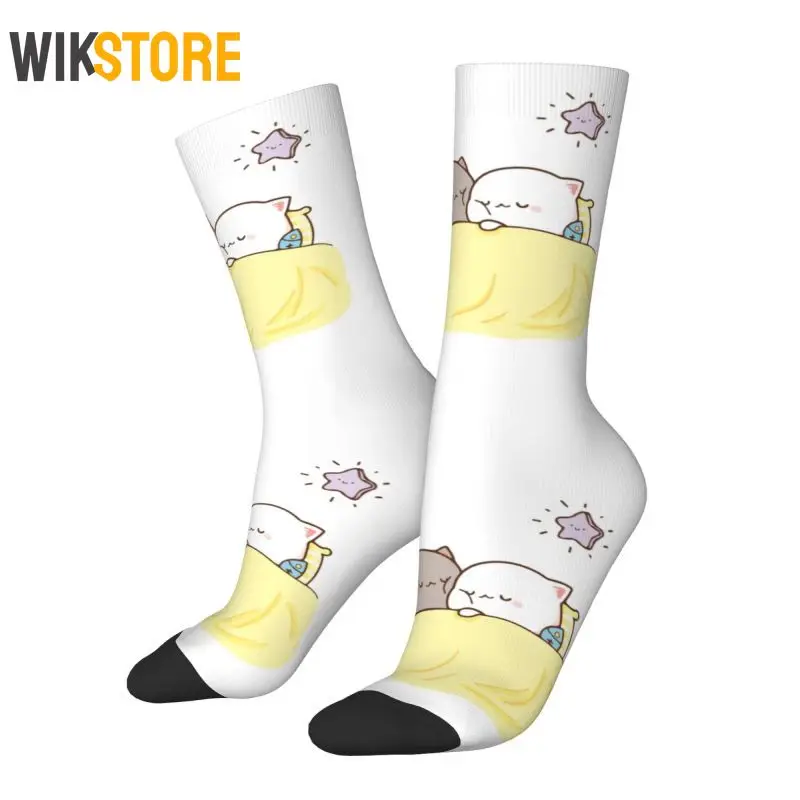 

Cute Men Women Male Peach And Goma Mochi Cat Sleeping Dress Sock Unisex 3D Print Hip Hop Happy Crew Socks Non-Slip Running Socks