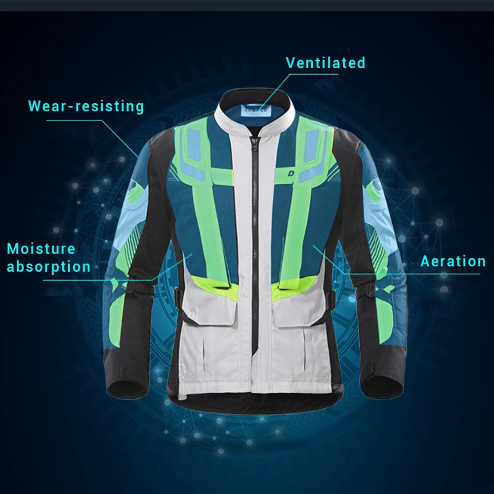 Kemimoto Motorrad Männer Jacke atmungsaktive feuchtigkeit transportierende leichte Moto Jacke Kleidung reflektierende Streifen grün Mesh Stoff