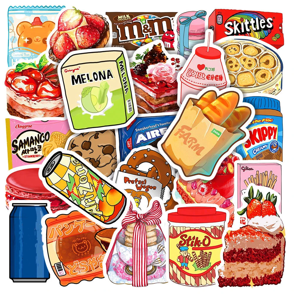 10/30/50pcs INS Snacks Eten Drinken Cartoon Stickers Verpakking Leuke Decoratie Decals Koelkast Telefoon Laptop Dagboek sticker voor Kinderen Speelgoed