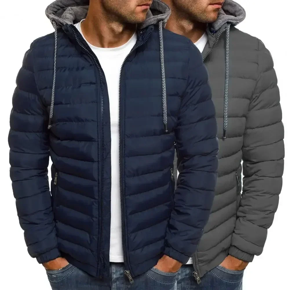 Nieuwe lichtgewicht herenparka effen winterjas met capuchon, casual warme kleding, herenoverjas, streetwear pufferjack, mannelijke jas