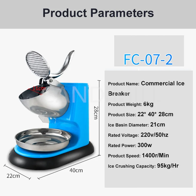 Toko Teh Susu Mixer Pencukuran Es Rumah Tangga Penghancur Es Pencukuran Salju Komersial Daya Tinggi Pisau Ganda Penghancur Es 300W