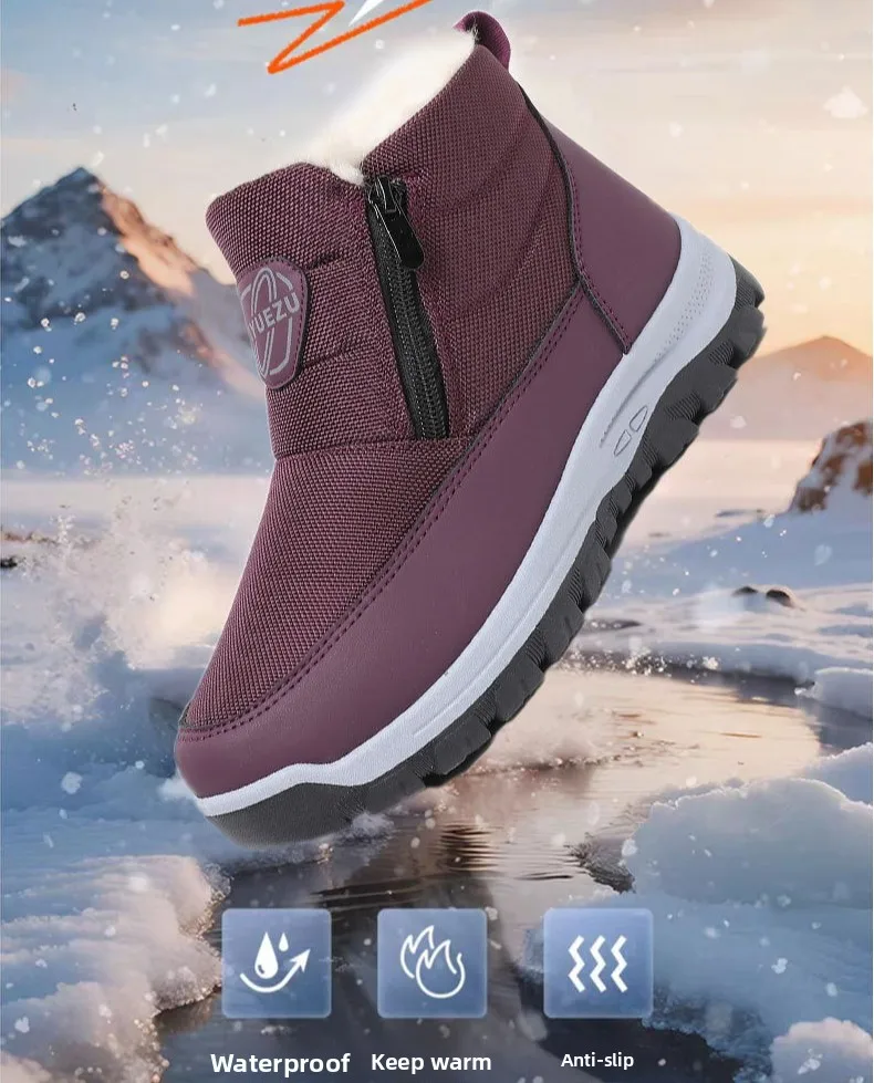 Damen Winter-Schneestiefel mit Kunstfell-Futter, seitlichem Reißverschluss, kurze Knöchelstiefel, rutschfeste dicke Gummisohle, warme Outdoor-Freizeitschuhe für den Winter. – Detail 1